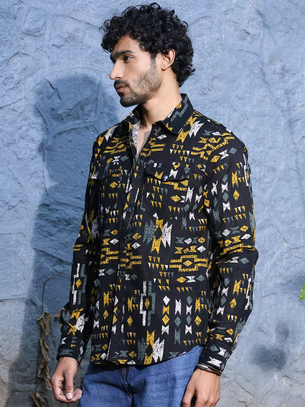 Thomas Scott Men Standard Slim Fit Abstract Printed Pure Cotton Casual Shirt