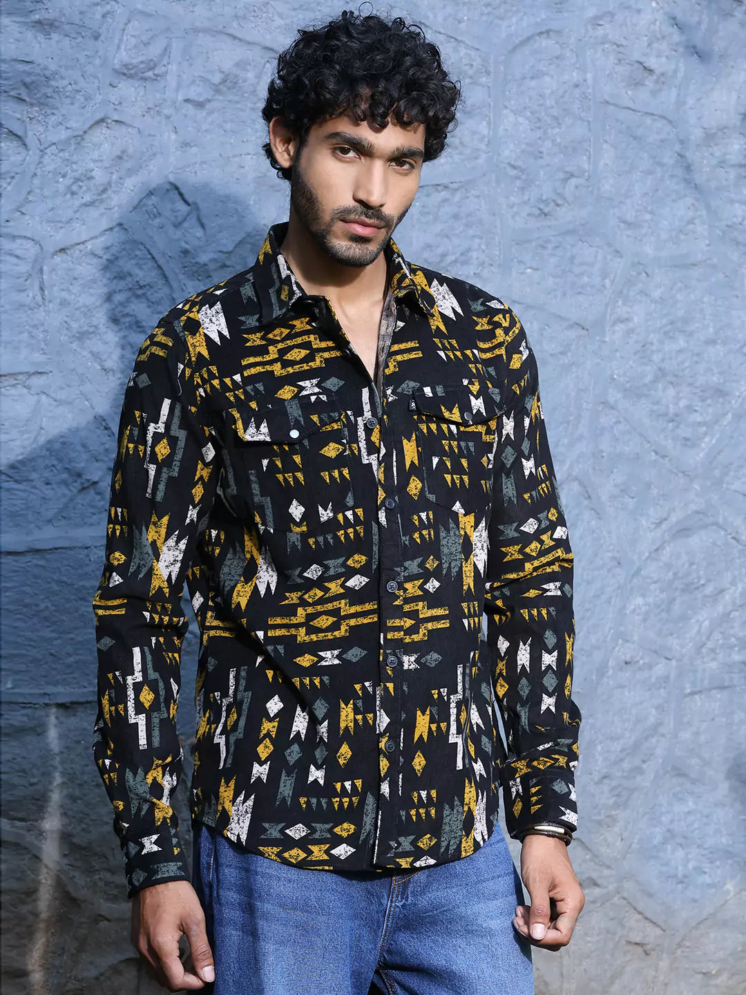 Thomas Scott Men Standard Slim Fit Abstract Printed Pure Cotton Casual Shirt