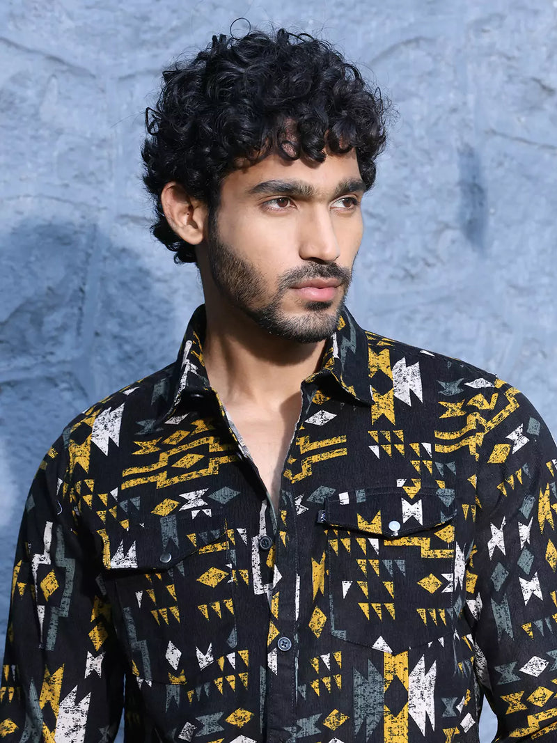 Thomas Scott Men Standard Slim Fit Abstract Printed Pure Cotton Casual Shirt