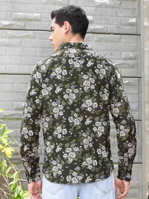 Thomas Scott Men Premium Slim Fit Floral Printed Spread Collar Casual Shirt