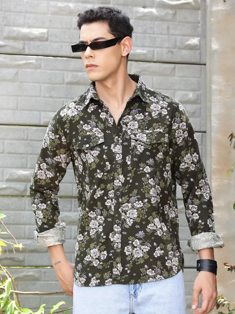 Thomas Scott Men Premium Slim Fit Floral Printed Spread Collar Casual Shirt