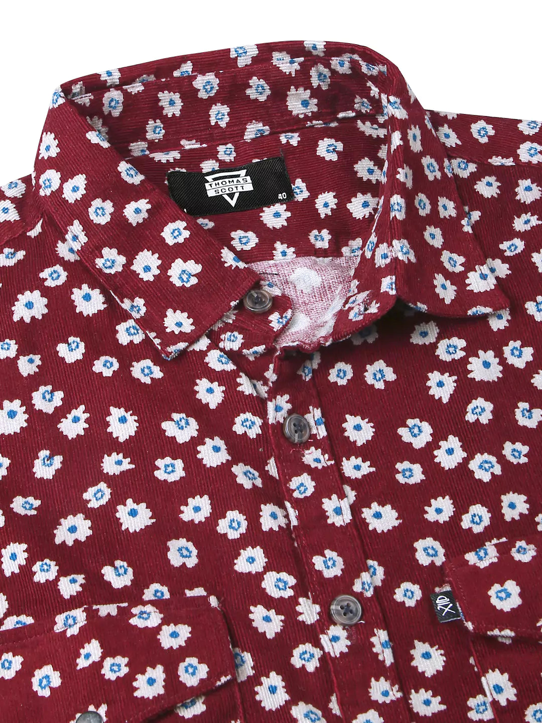 Thomas Scott Men Standard Slim Fit Floral Printed Pure Cotton Corduroy Casual Shirt