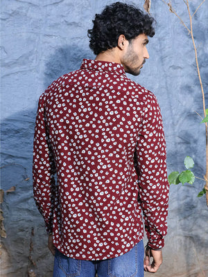Thomas Scott Men Standard Slim Fit Floral Printed Pure Cotton Corduroy Casual Shirt