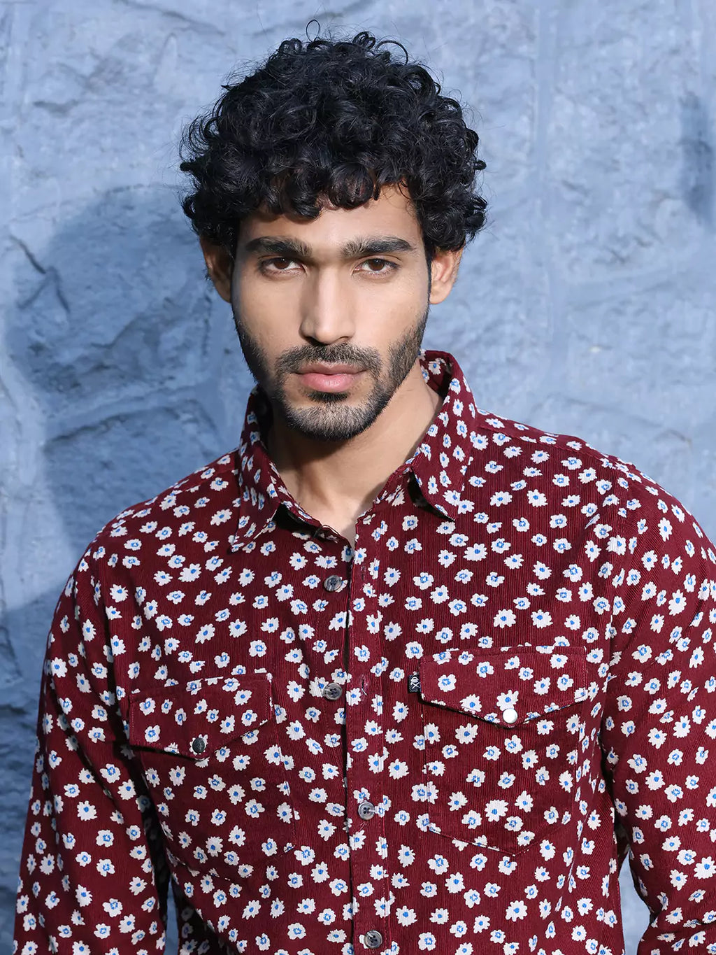 Thomas Scott Men Standard Slim Fit Floral Printed Pure Cotton Corduroy Casual Shirt