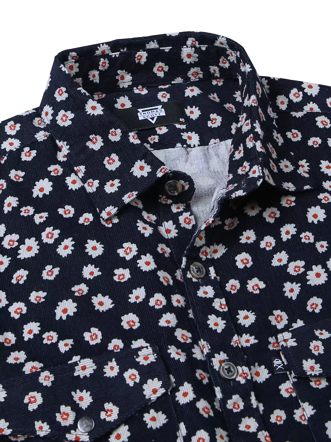 Thomas Scott Men Spread Collar Long Sleeve Premium Slim Fit Floral Printed Cotton Casual Shirt