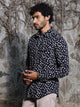 Navy Spread Collar Long Sleeve Premium Slim Fit Floral Printed Cotton Casual Shirt For Men