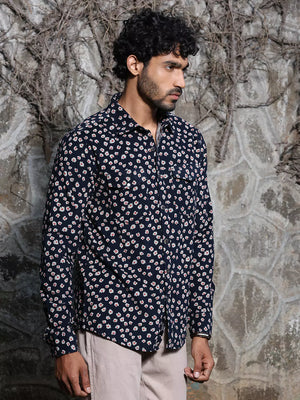 Thomas Scott Men Spread Collar Long Sleeve Premium Slim Fit Floral Printed Cotton Casual Shirt