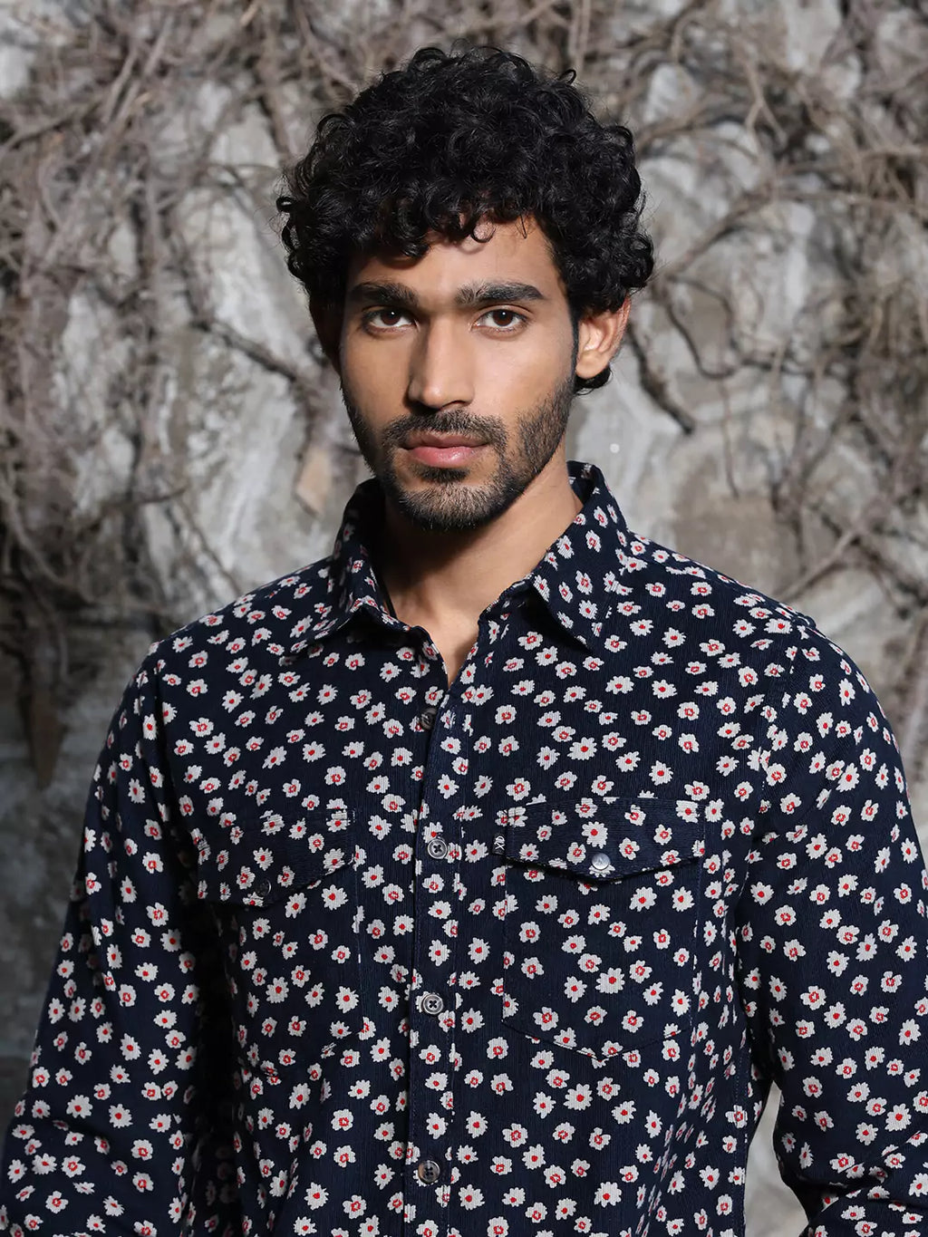 Thomas Scott Men Spread Collar Long Sleeve Premium Slim Fit Floral Printed Cotton Casual Shirt