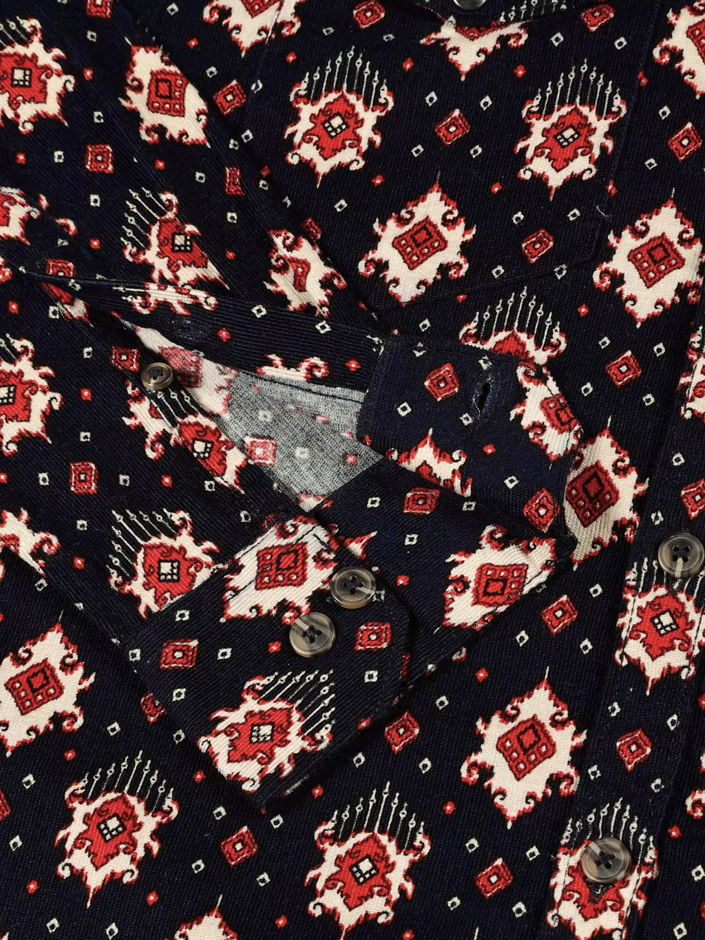 Thomas Scott Men Classic Slim Fit Ethnic Motifs Printed Pure Cotton Corduroy Semiformal Shirt