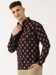 Classic Slim Fit Ethnic Motifs Printed Pure Cotton Corduroy Semiformal Shirt For Men