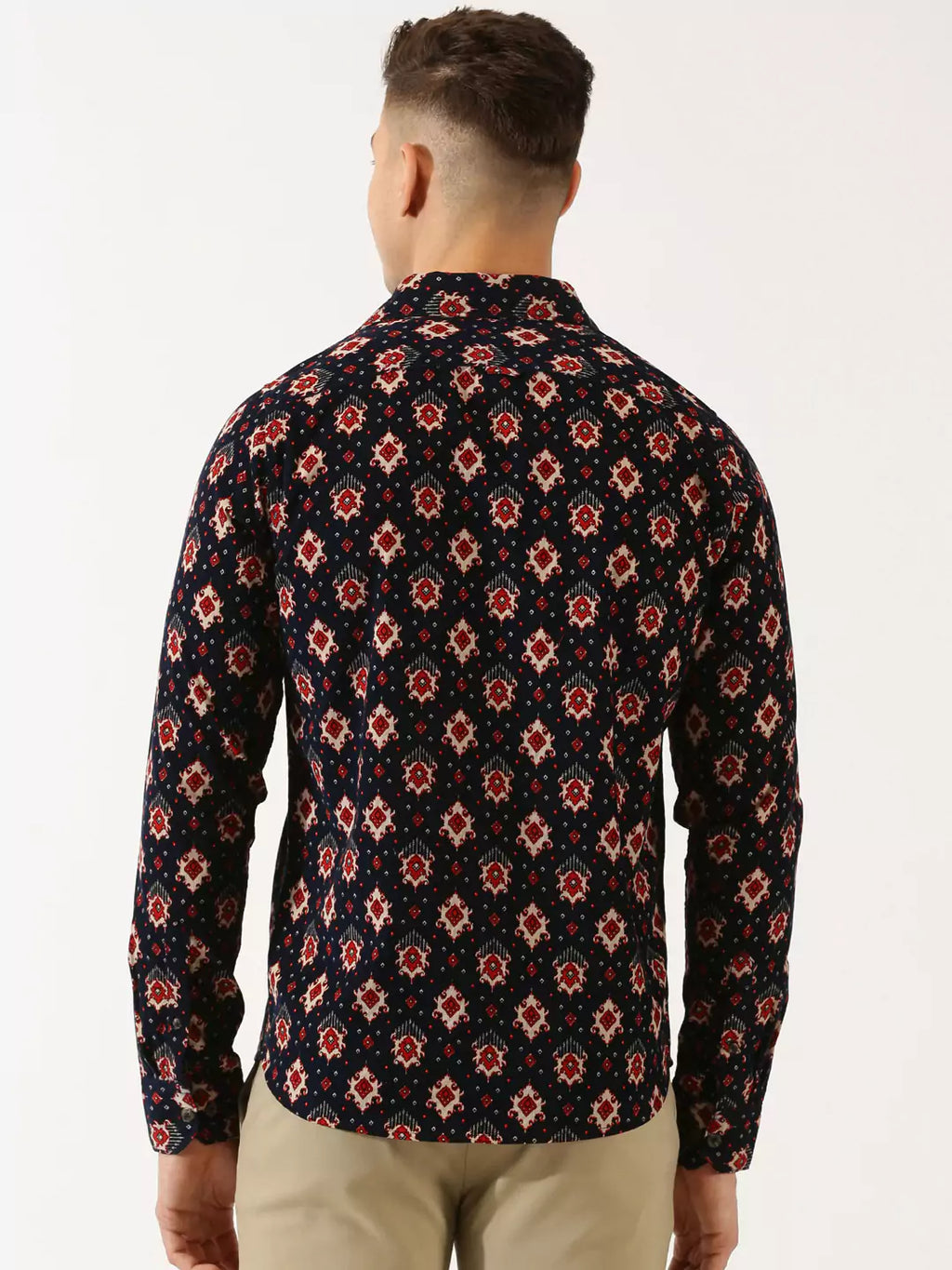 Thomas Scott Men Classic Slim Fit Ethnic Motifs Printed Pure Cotton Corduroy Semiformal Shirt
