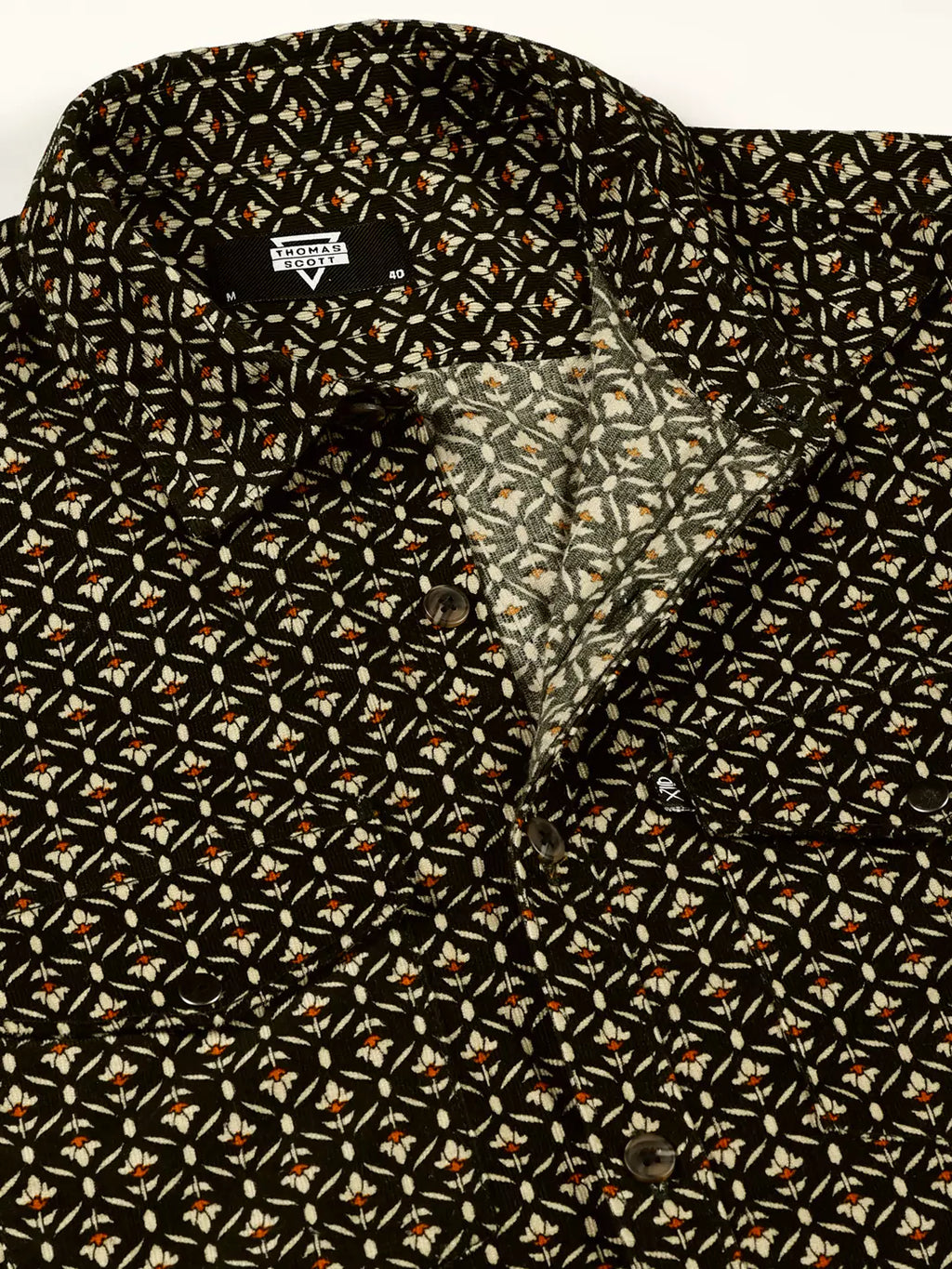 Thomas Scott Men Classic Slim Fit Floral Printed Pure Cotton Corduroy Semiformal Shirt