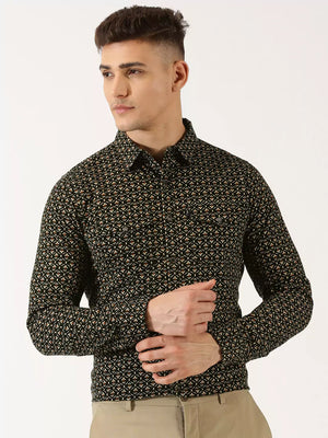 Thomas Scott Men Classic Slim Fit Floral Printed Pure Cotton Corduroy Semiformal Shirt