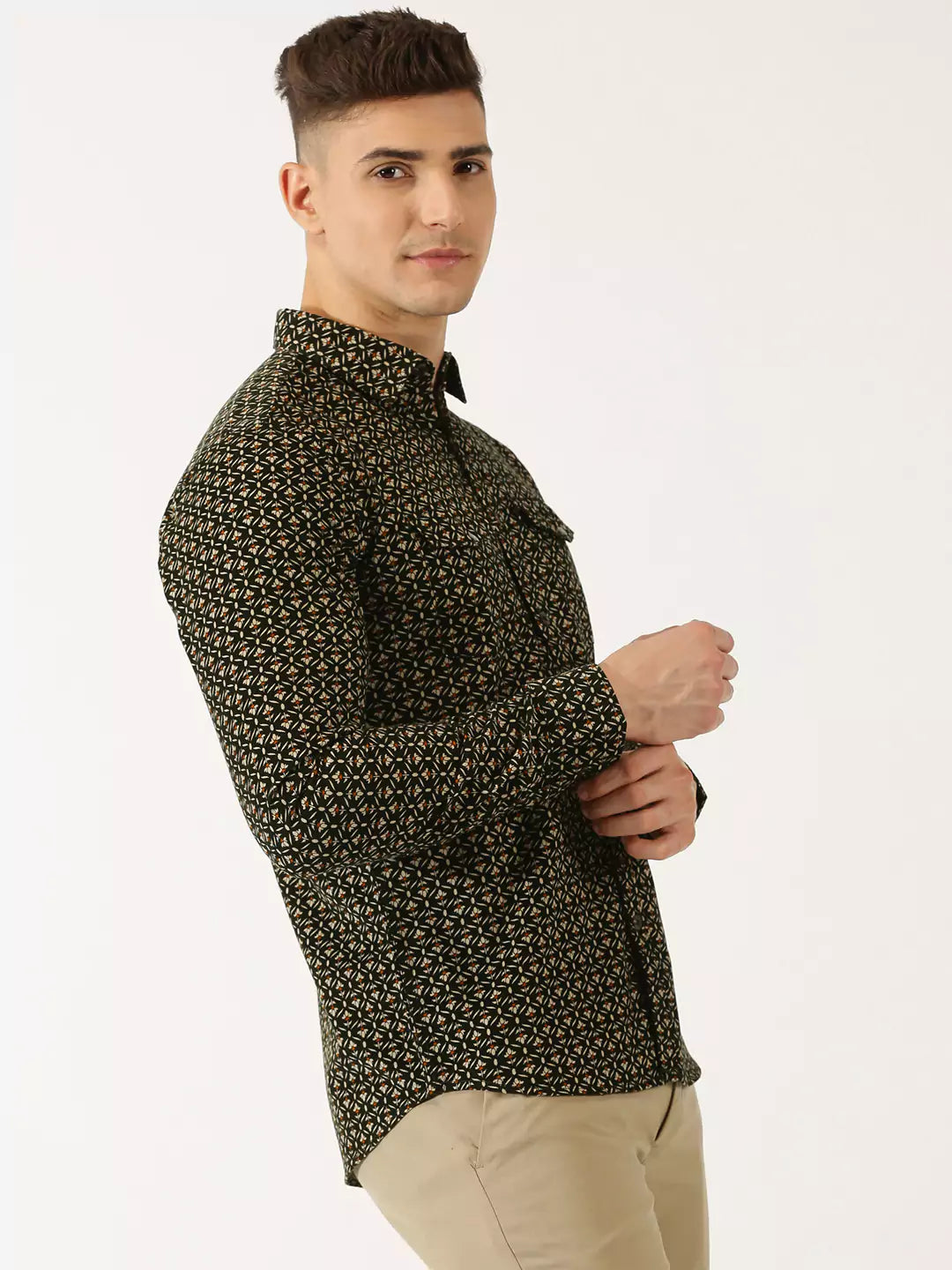 Thomas Scott Men Classic Slim Fit Floral Printed Pure Cotton Corduroy Semiformal Shirt