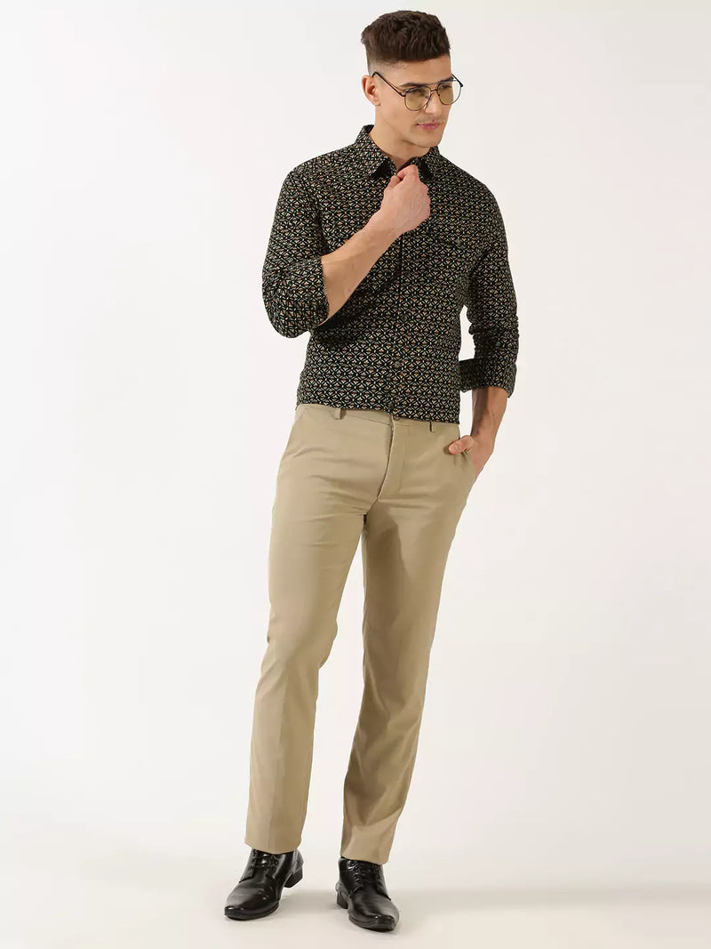 Thomas Scott Men Classic Slim Fit Floral Printed Pure Cotton Corduroy Semiformal Shirt