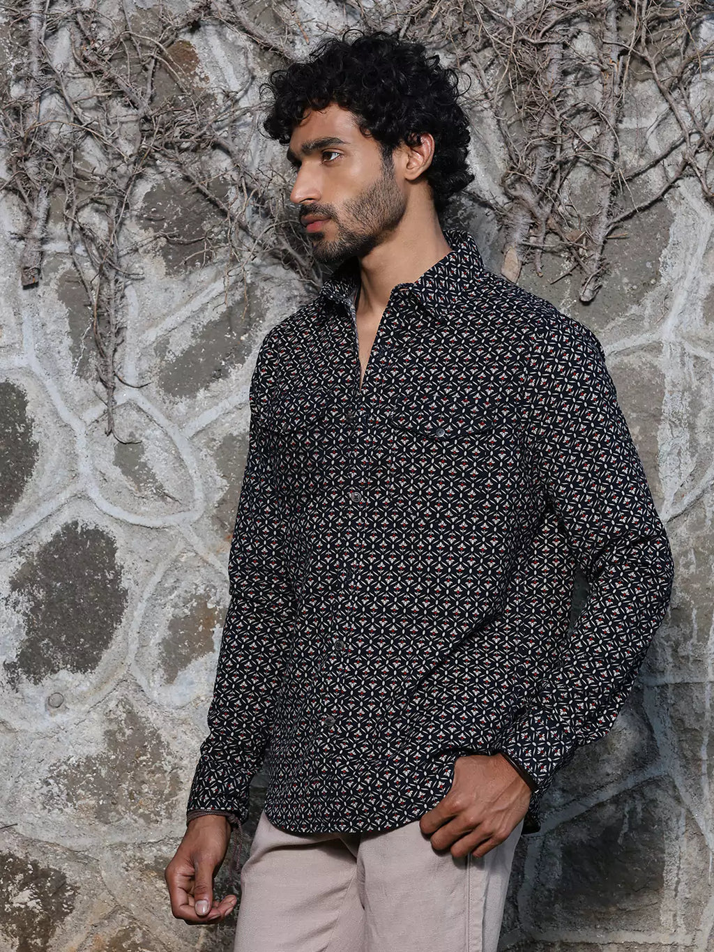 Thomas Scott Men Spread Collar Long Sleeves Premium Slim Fit Cotton Printed Casual Shirt