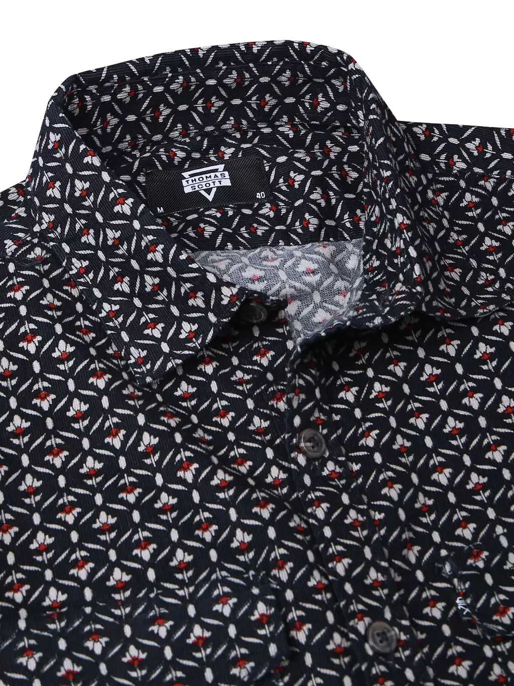 Thomas Scott Men Spread Collar Long Sleeves Premium Slim Fit Cotton Printed Casual Shirt
