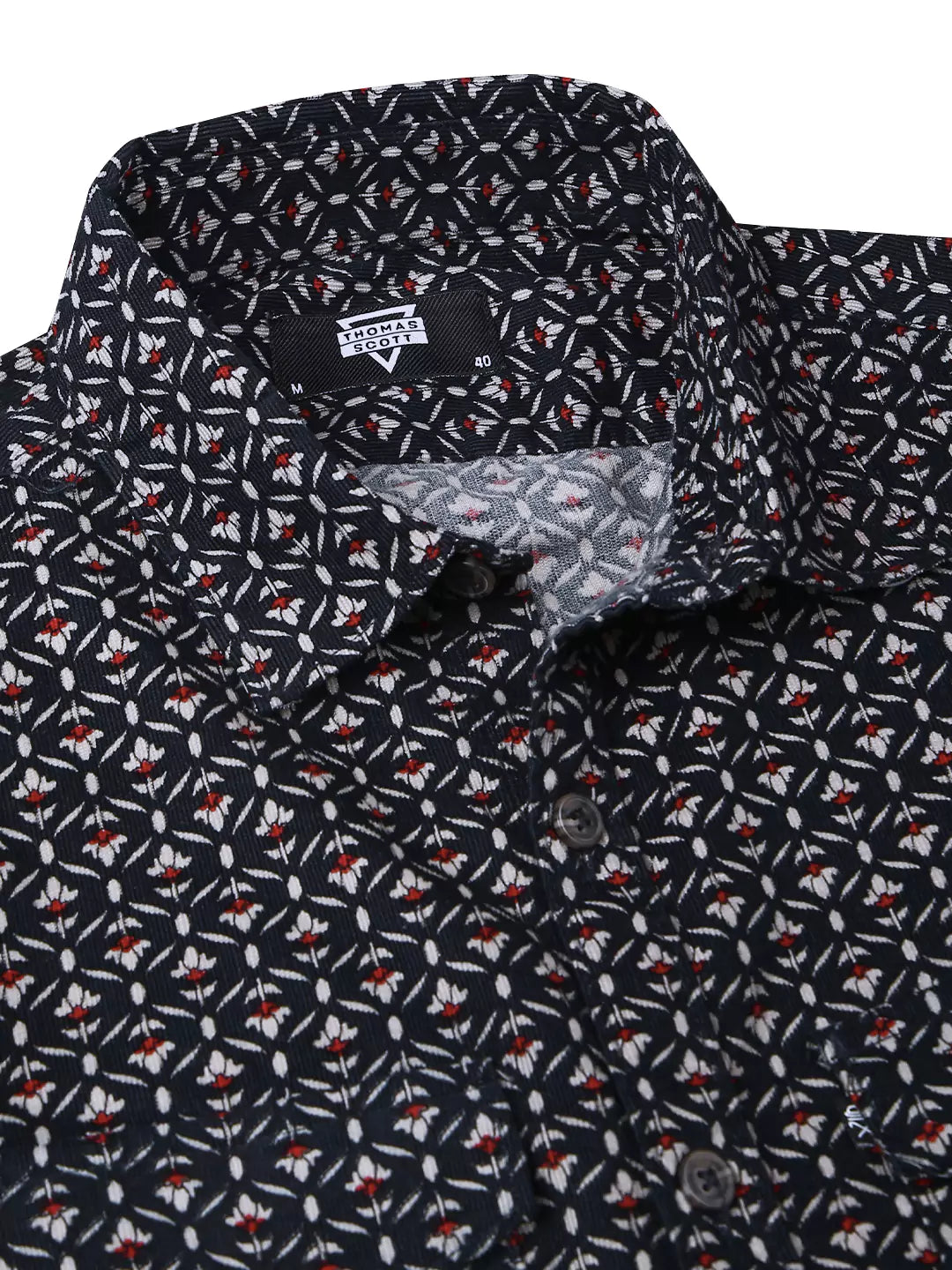 Thomas Scott Men Spread Collar Long Sleeves Premium Slim Fit Cotton Printed Casual Shirt