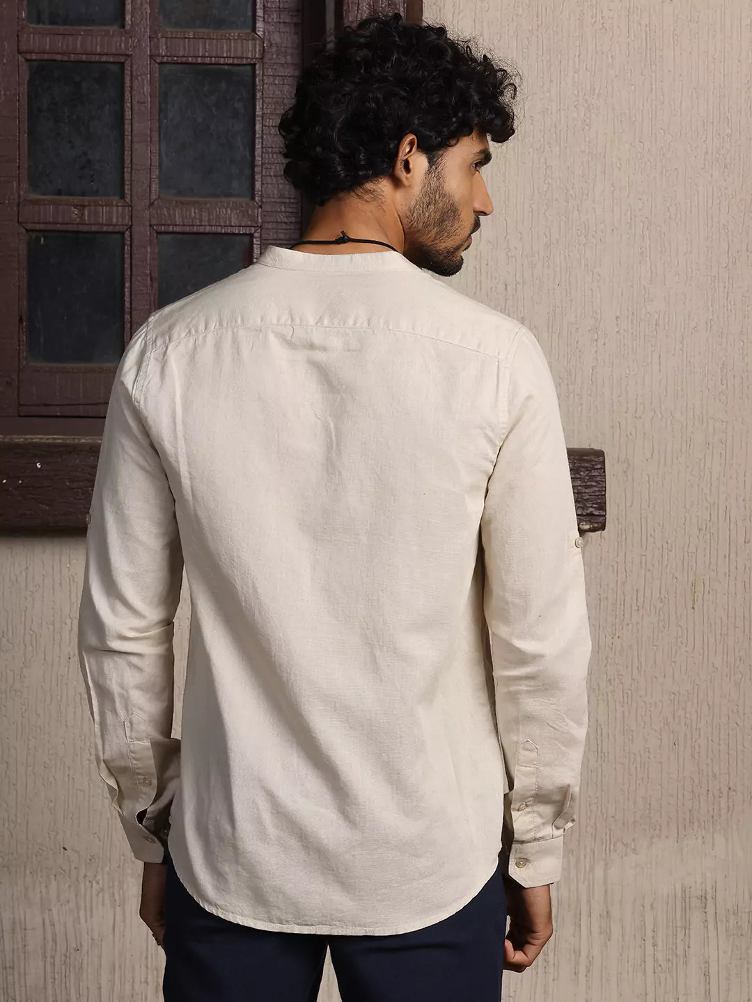 Thomas Scott Men Premium Cotton Linen Slim Fit Opaque Casual Shirt