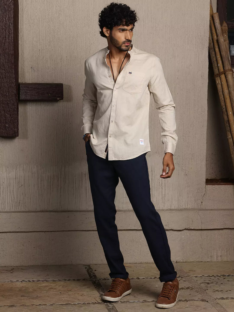 Thomas Scott Men Premium Cotton Linen Slim Fit Opaque Casual Shirt