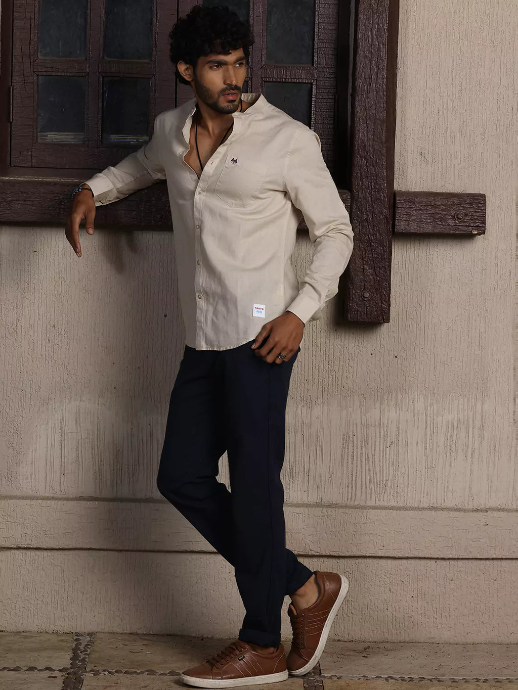 Thomas Scott Men Premium Cotton Linen Slim Fit Opaque Casual Shirt