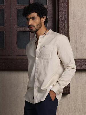 Thomas Scott Men Premium Cotton Linen Slim Fit Opaque Casual Shirt