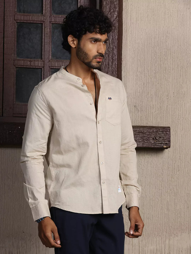 Thomas Scott Men Premium Cotton Linen Slim Fit Opaque Casual Shirt