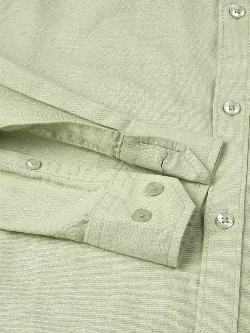 Thomas Scott Men Premium Cotton Linen Mandarin Collar Slim Fit Opaque Casual Shirt
