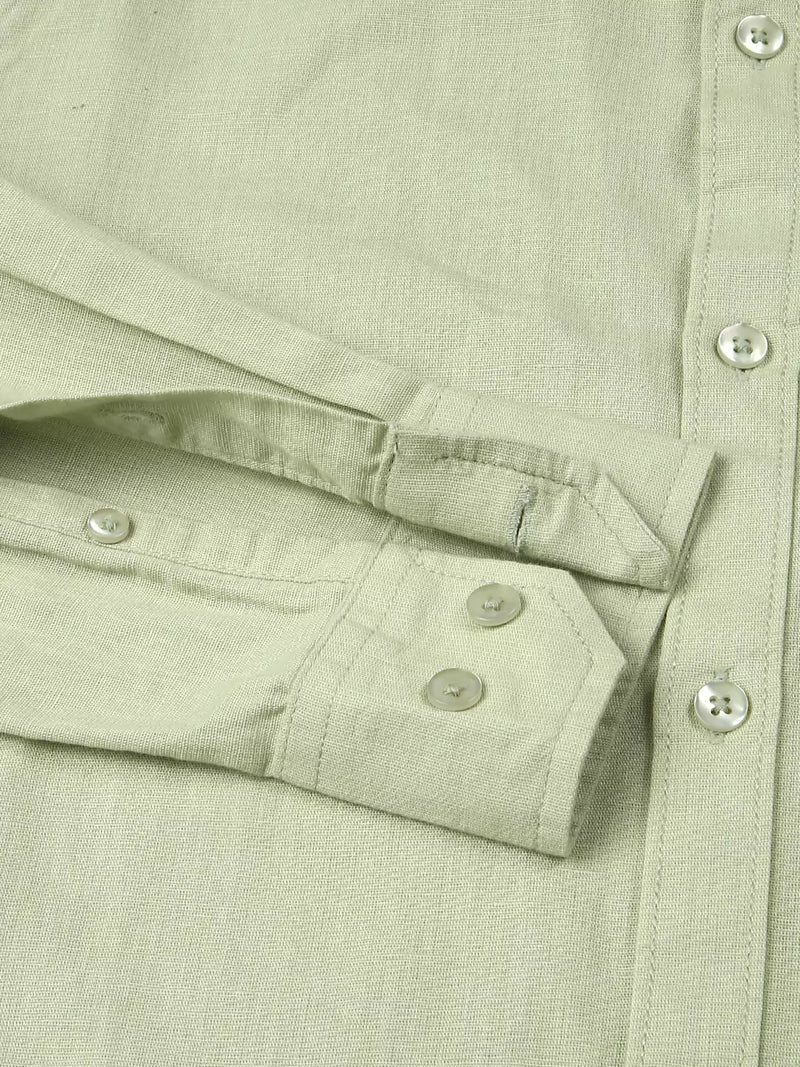 Thomas Scott Men Premium Cotton Linen Mandarin Collar Slim Fit Opaque Casual Shirt