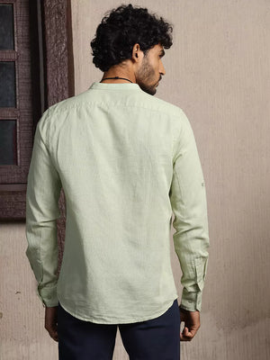 Thomas Scott Men Premium Cotton Linen Mandarin Collar Slim Fit Opaque Casual Shirt