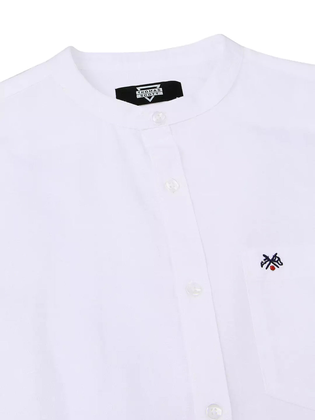 Thomas Scott Men Mandarin Collar Long Sleeves Premium Cotton Linen Slim Fit Casual Shirt