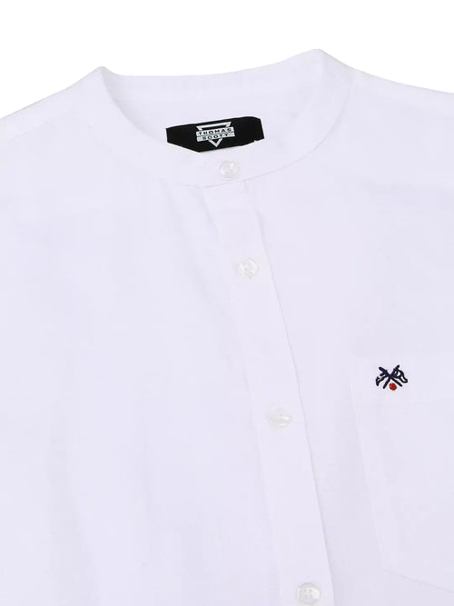 Thomas Scott Men Mandarin Collar Long Sleeves Premium Cotton Linen Slim Fit Casual Shirt