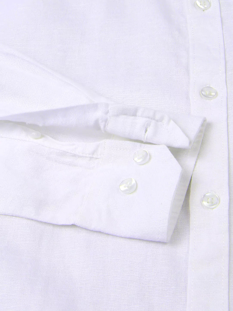 Thomas Scott Men Mandarin Collar Long Sleeves Premium Cotton Linen Slim Fit Casual Shirt