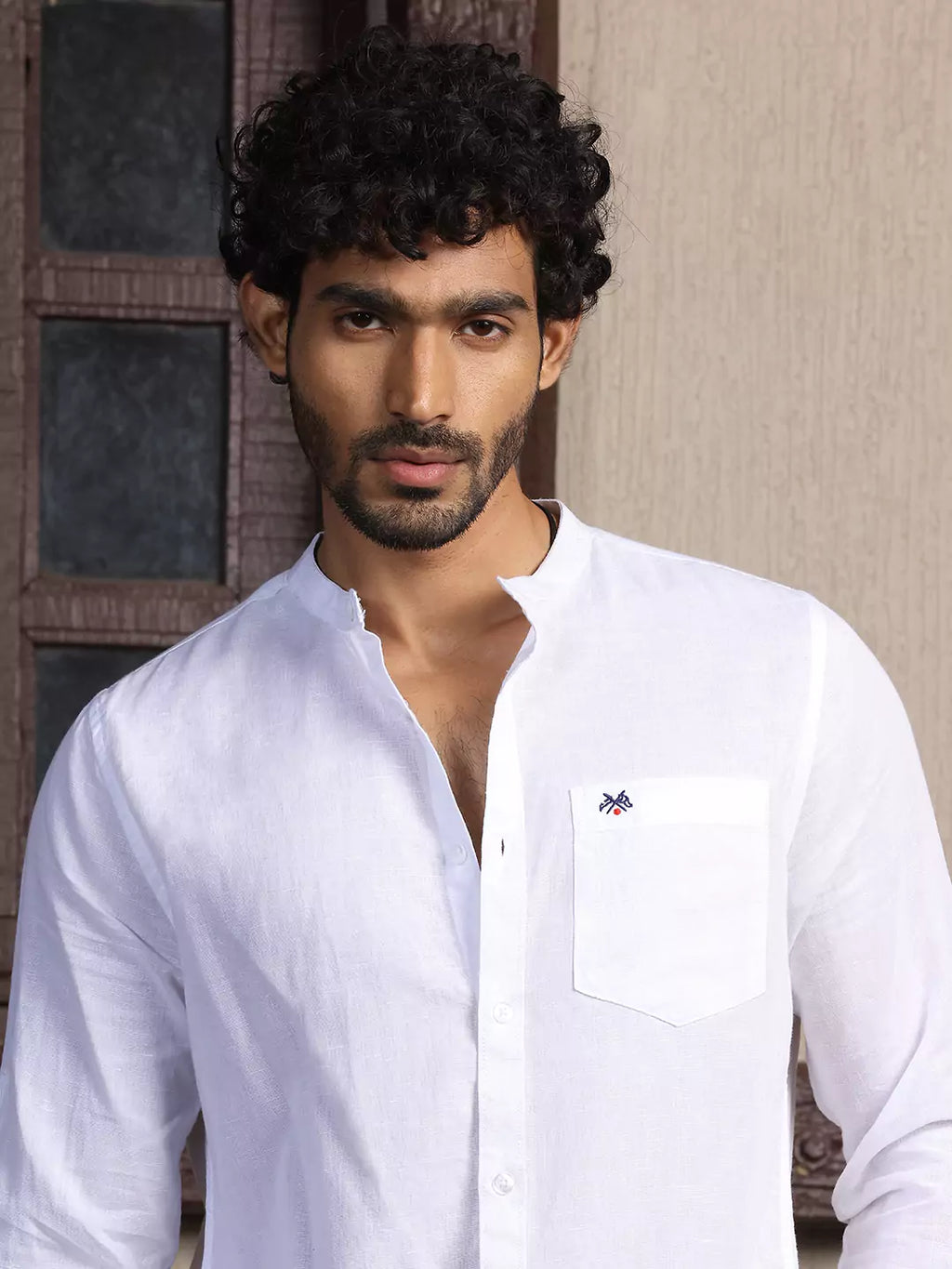 Thomas Scott Men Mandarin Collar Long Sleeves Premium Cotton Linen Slim Fit Casual Shirt