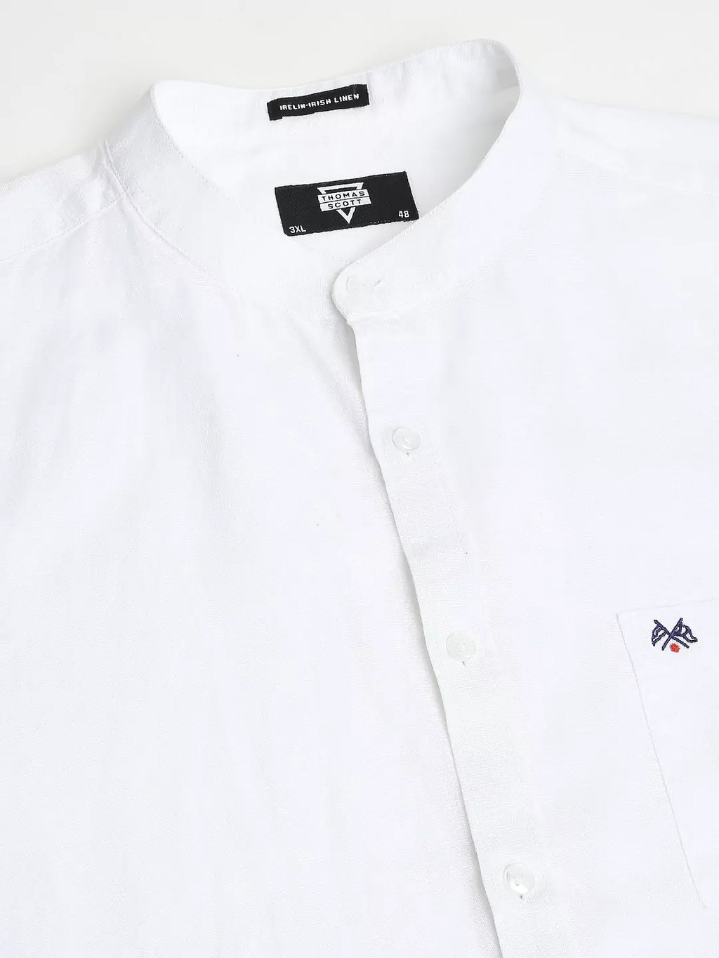 Thomas Scott Men Plus Size Premium Mandarin Collar Roll-Up Sleeves Cotton Linen Casual Shirt