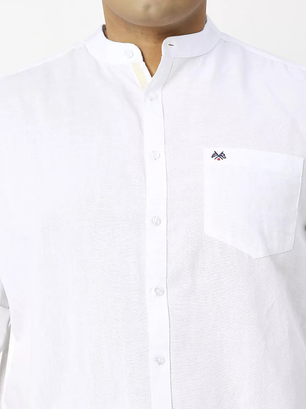 Thomas Scott Men Plus Size Premium Mandarin Collar Roll-Up Sleeves Cotton Linen Casual Shirt