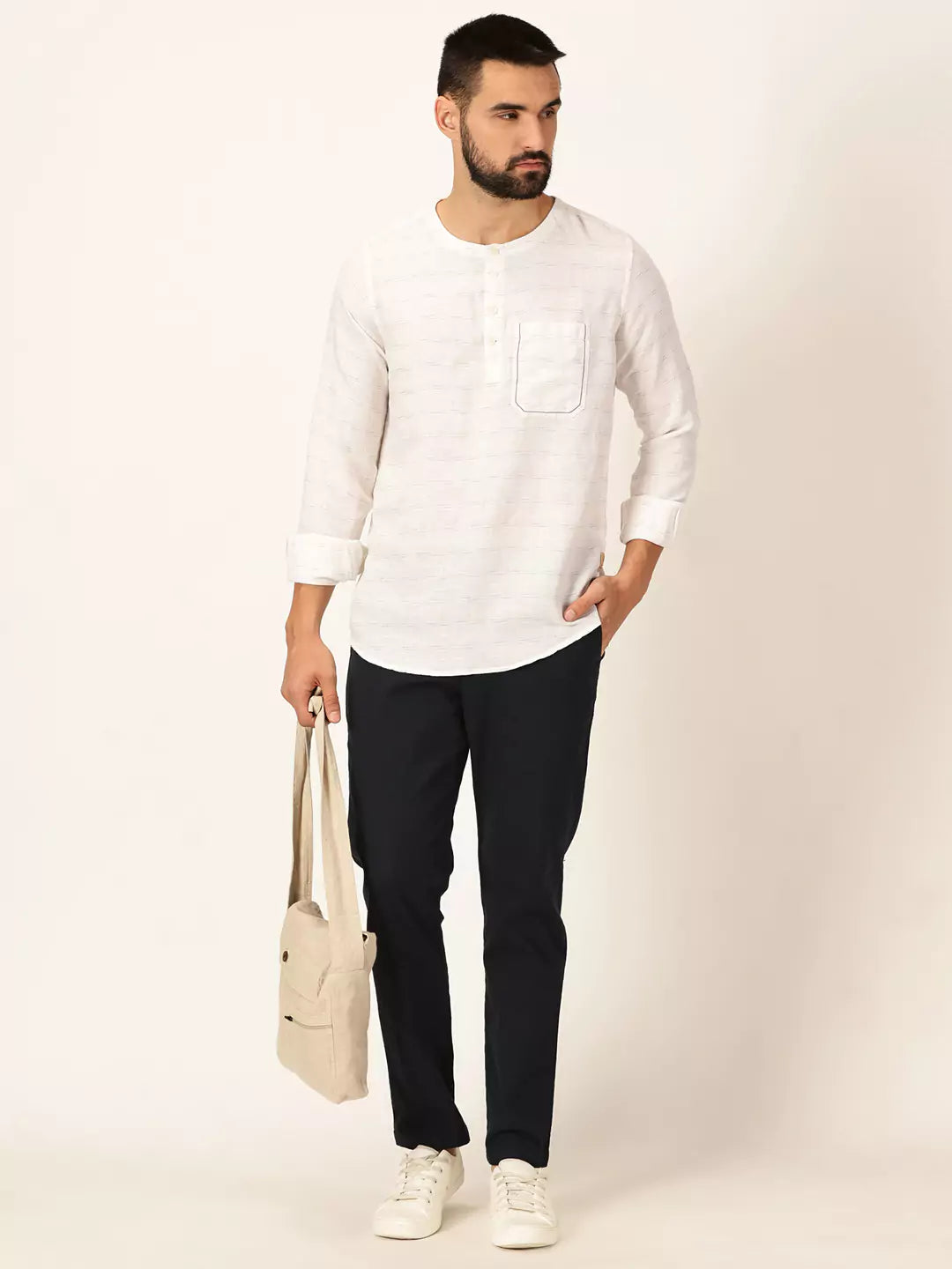 Thomas Scott Men Premium Linen Slim Fit Long Sleeves Casual Shirt