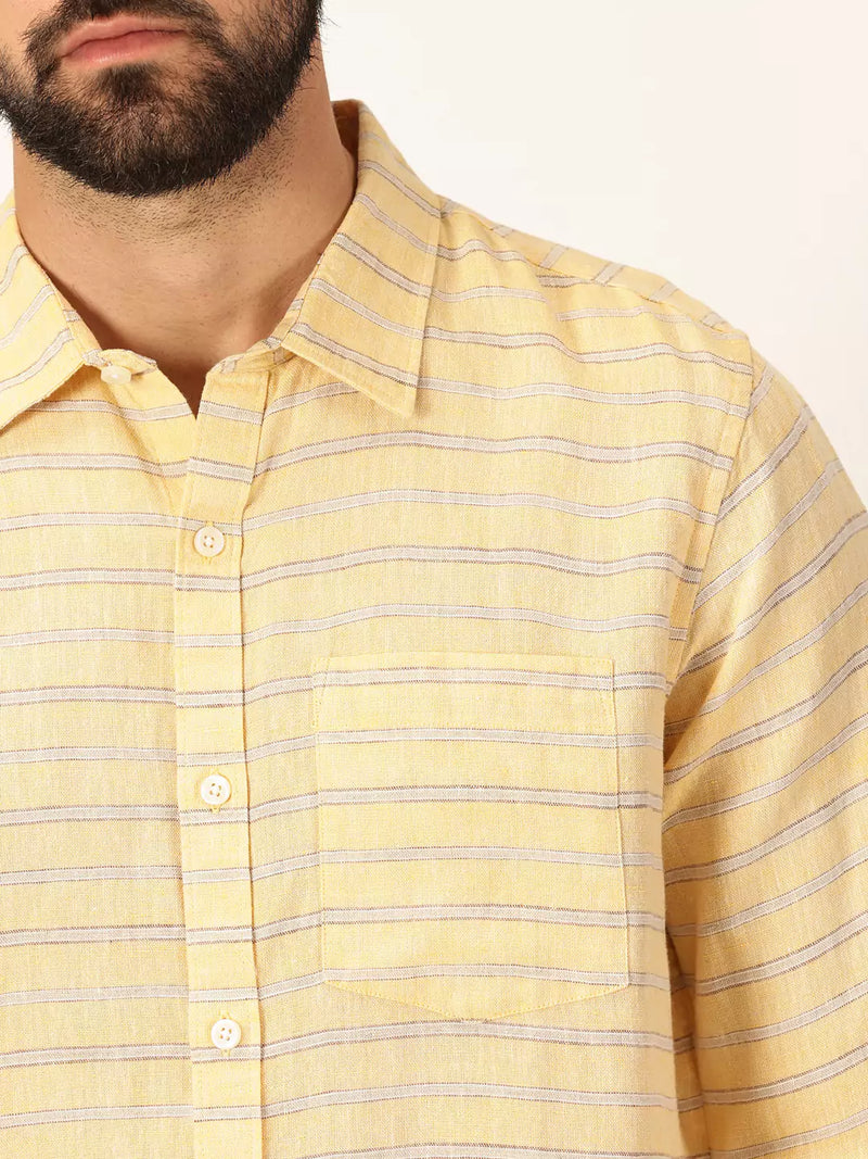 Thomas Scott Men Premium Linen Slim Fit Striped Casual Shirt