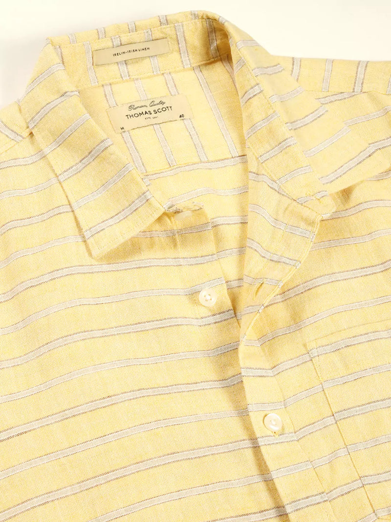 Thomas Scott Men Premium Linen Slim Fit Striped Casual Shirt