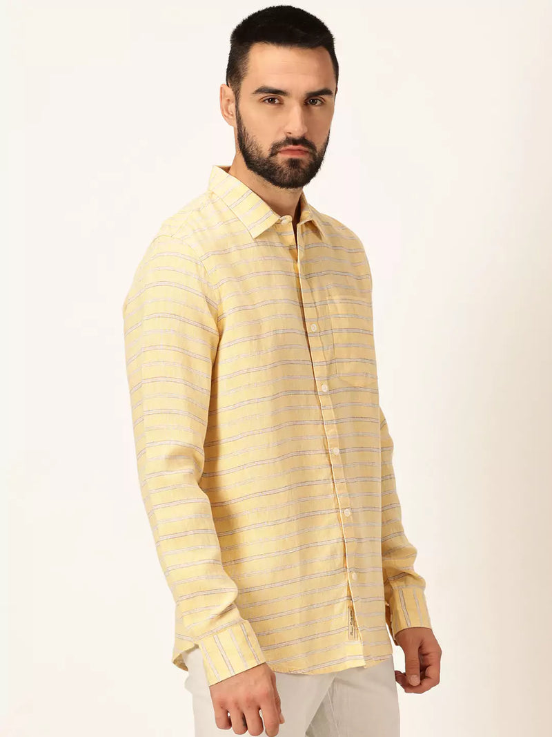 Thomas Scott Men Premium Linen Slim Fit Striped Casual Shirt
