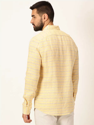 Thomas Scott Men Premium Linen Slim Fit Striped Casual Shirt