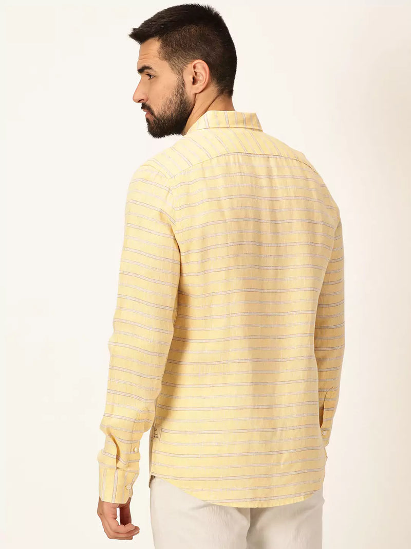 Thomas Scott Men Premium Linen Slim Fit Striped Casual Shirt