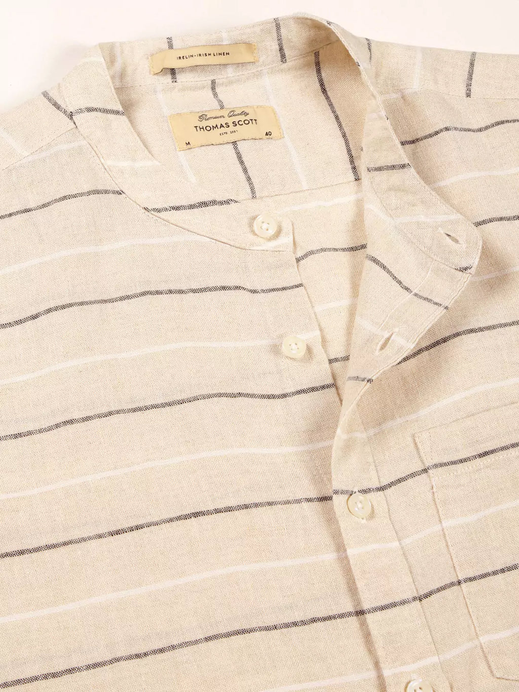 Thomas Scott Men Premium Linen Slim Fit Horizontal Stripes Casual Shirt