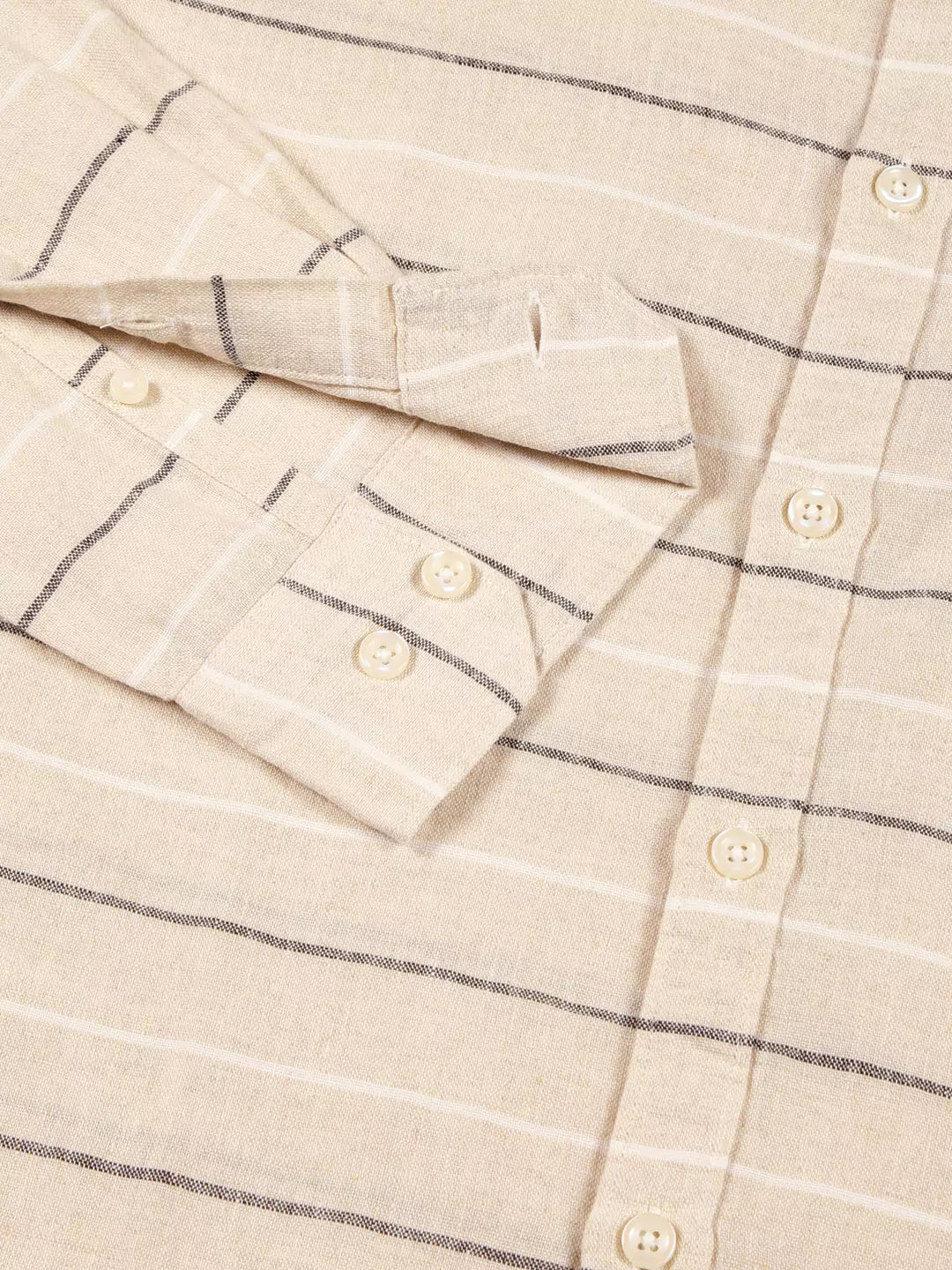Thomas Scott Men Premium Linen Slim Fit Horizontal Stripes Casual Shirt