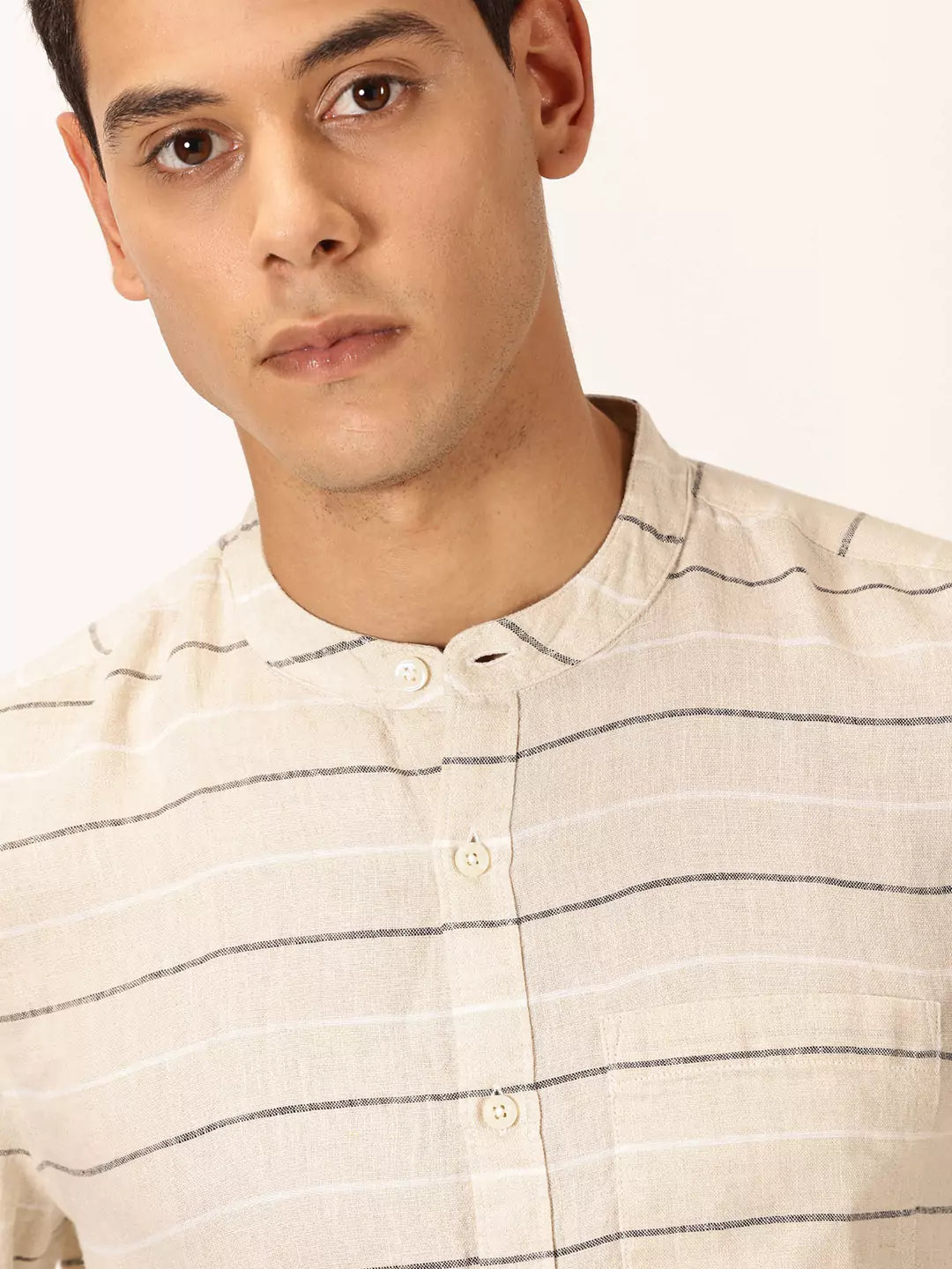 Thomas Scott Men Premium Linen Slim Fit Horizontal Stripes Casual Shirt