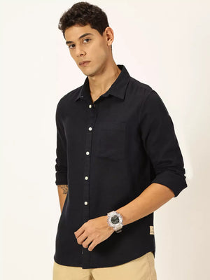 Thomas Scott Men Premium Linen Slim Fit Opaque Casual Shirt