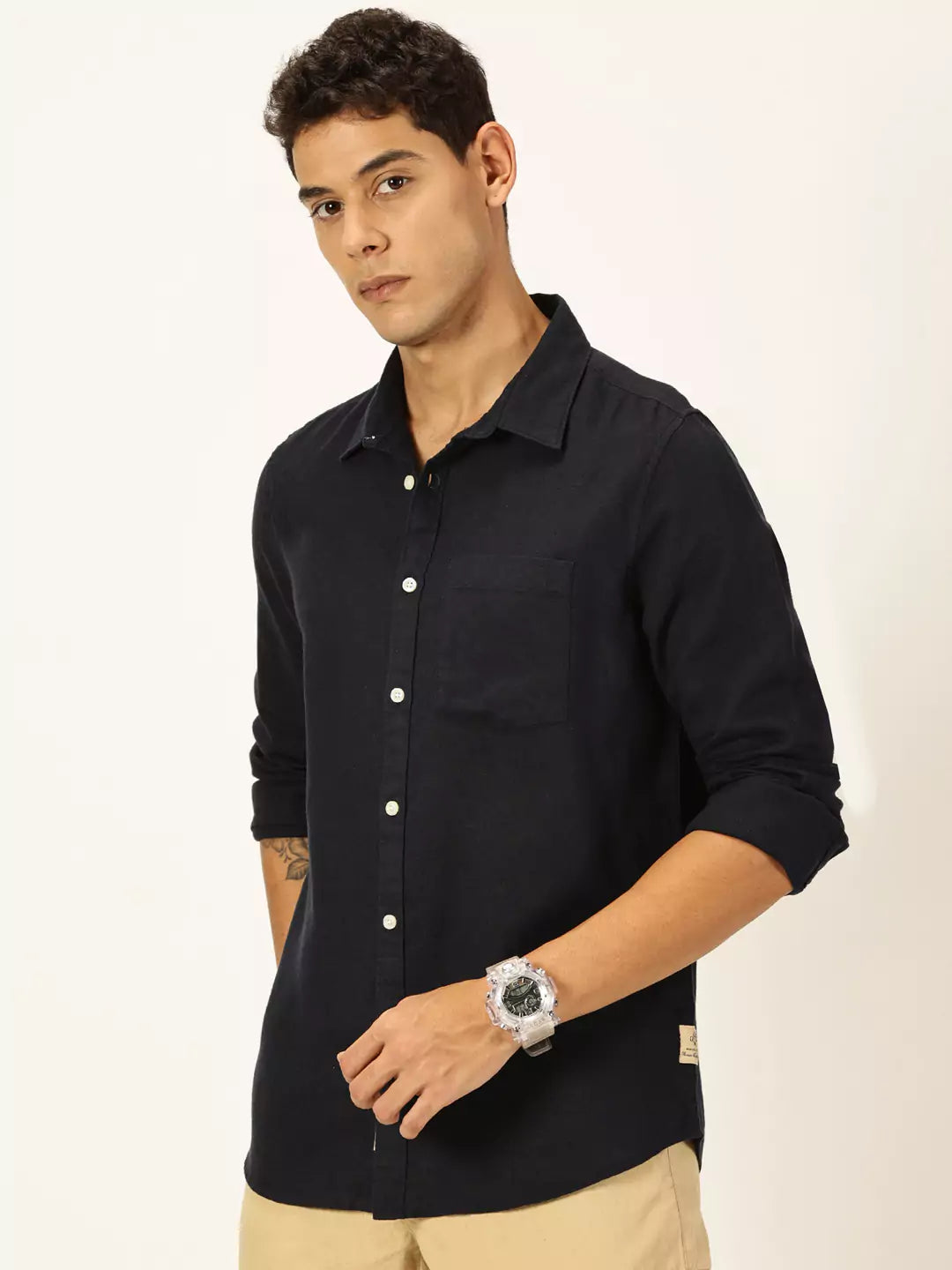 Thomas Scott Men Premium Linen Slim Fit Opaque Casual Shirt