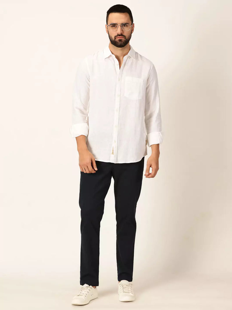 Thomas Scott Men Premium Linen Slim Fit Long Sleeves Casual Shirt