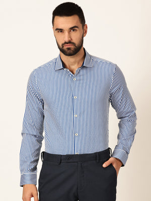 Thomas Scott Men Premium Striped Spread Collar Long Sleeves Formal Shirt