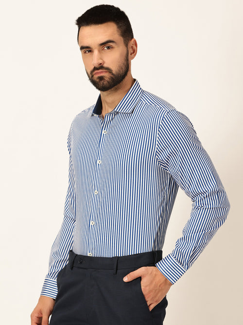 Thomas Scott Men Premium Striped Spread Collar Long Sleeves Formal Shirt
